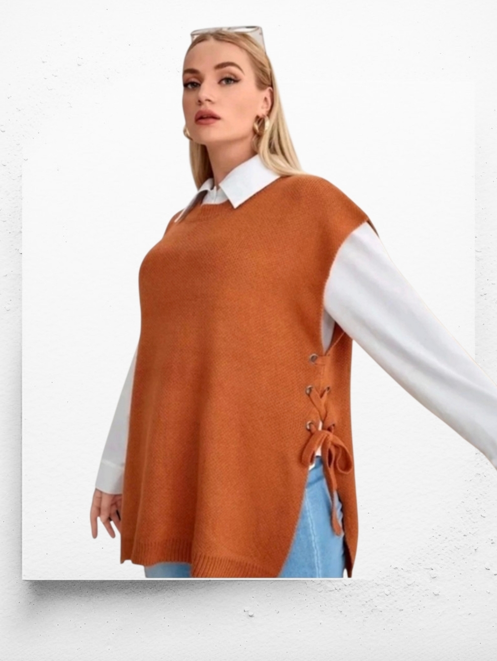 Lace Up Crewneck Vest ▪︎ Tawny ▪︎ Curvy ▪︎  XL
